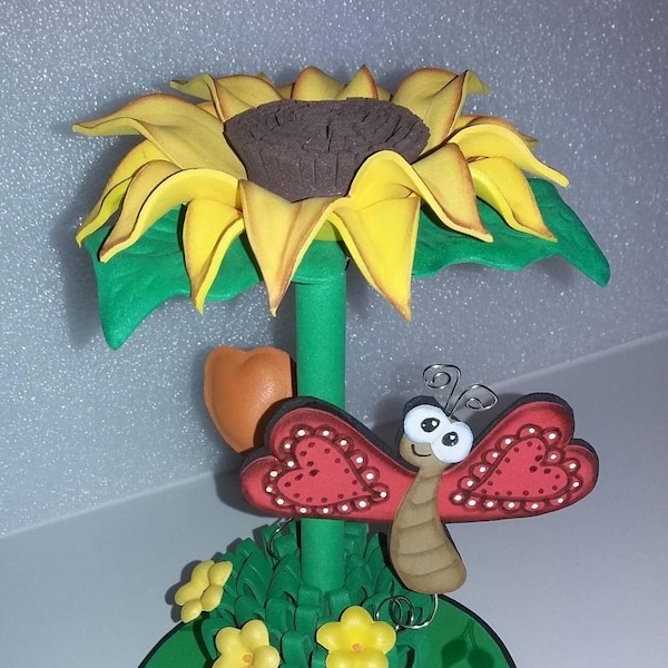 Foamy Decorated Sunflower Pen, Boligrafo Decorado con Foami, Valentine's, Mother's Day Gift, Centerpiece, Craft Foam Decoration