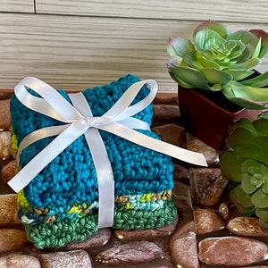 100% Cotton Crochet Washcloth 3 Pack-Durable Textured Washcloth-Kitchen Cloth-Dish Scrubbers-Spa Cloth-Face Scrubbie Eco friendly Reusable