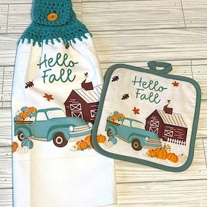 Kitchen Towel-Tea Hand Towel-Crocheted Dish Towel-Crochet Top Oven  Hanging Towel-House Warming Gift Holiday Autumn/Fall