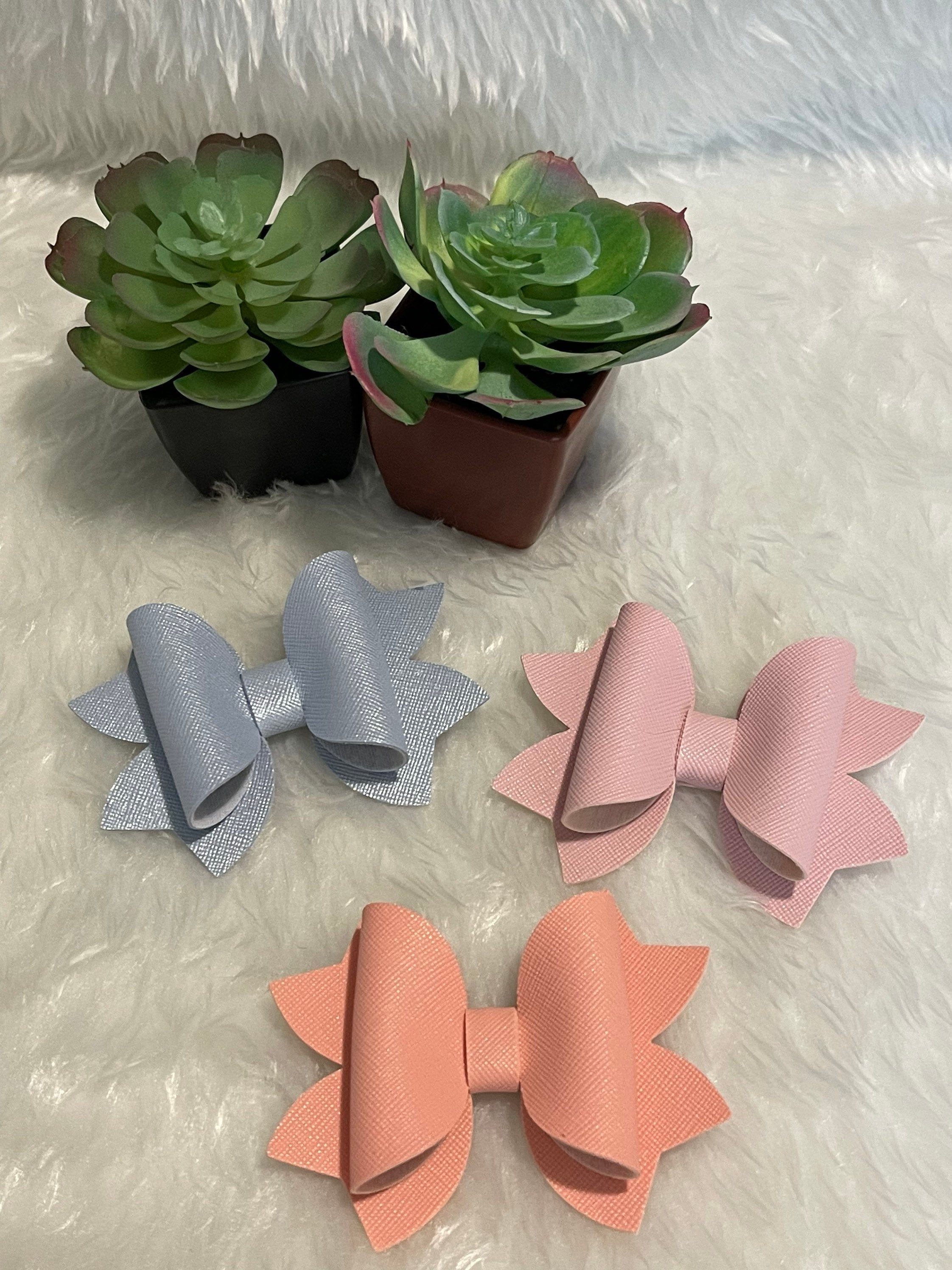 mileshaccesories Faux Leather Hair Bow*Accessories-3.5in*Girl Headwear*Solid Color Hair Bow*Hair Clips*Alligator Clip*Pigtail Bows-Girl Gift*Vegan Leather, image size:2244x2992