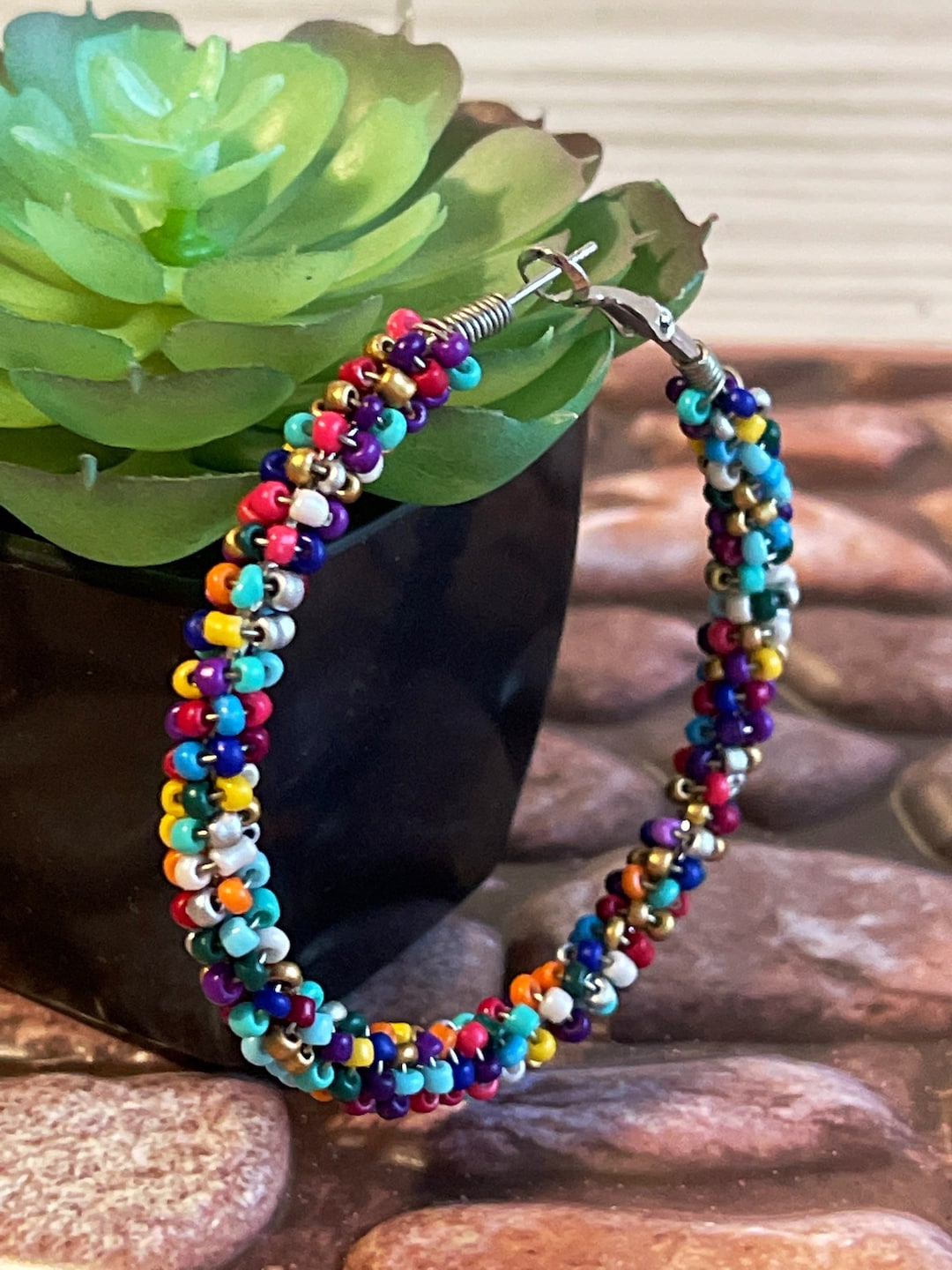Rice Bead Hoop Earring