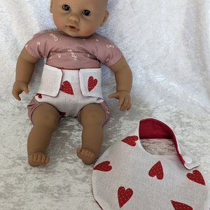 Heart diaper and bib for 30 cm doll