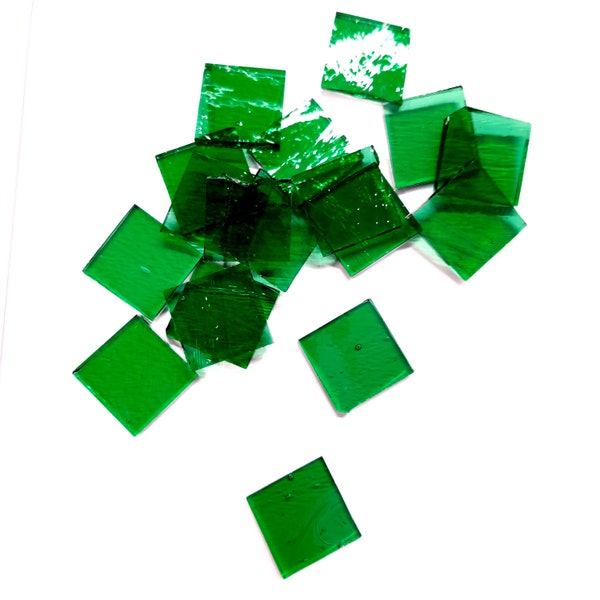 25 carreaux de verre vert pin de 2 x 2 cm/0,78 x 0,78 po., morceaux de verre mosaïque vert transparent