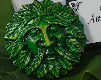 Fabulous Green Man Magnet - Pagan, sustainable, hand carved, cryptid, Little Fireface Project