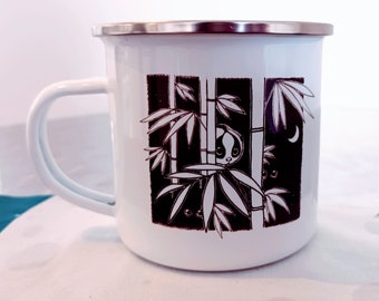 Enamel Cup/Mug-Printed on both sides- Slow Loris drawing- Cartoon Style- Sustainable