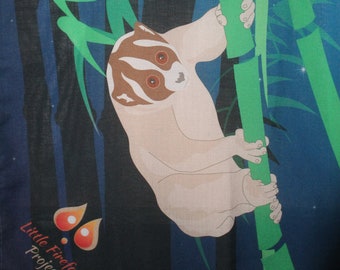 Gorgeous large screen printed slow loris and full moon scarf, hijab, table cloth, wall hanging, artwork