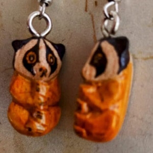 Shakti: Slow Loris Baby adorable hand-carved earrings! Little Fireface Project