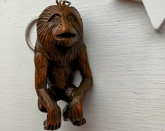Fabulous Orang Pendek Yeti Cryptid Bigfoot key ring! Hand-carved sustainable, ecofriendly Little Fireface Project