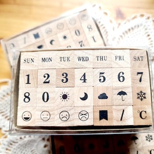 Week days, nembers and weather stamps set