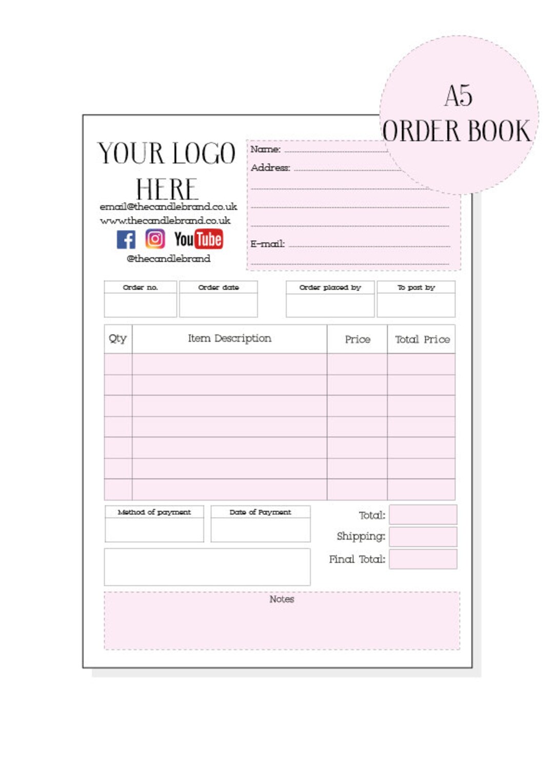 Order Book - 2 Colours, Personalised Order Book, Petty Cash Receipt ...