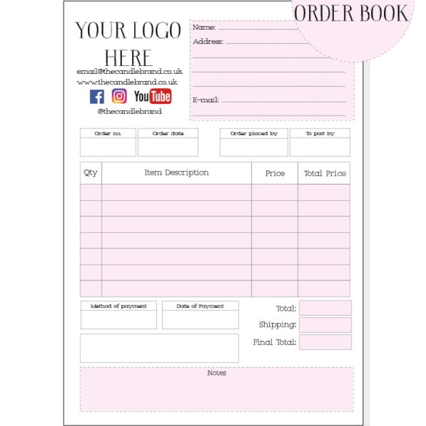 Bestellbuch - 2 Farben, Personalisiertes Bestellbuch, Petty Cash Receipt, Bürobedarf, A5 Größe - Verkäufer Tools, Fair Receipt Book