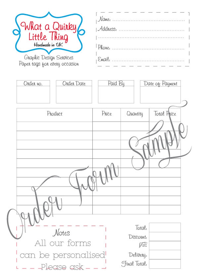 custom order form printable form editable template etsy
