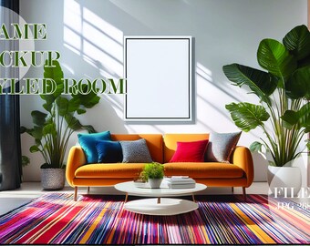 Living room Mockup, for prints, frame mockup, interior poster mockup, digital frame mockup, vertical frame mockup, colourful mockup