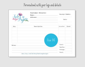 Talonario de recibos personalizado - Recibo de caja chica - Material de oficina - Talonario de recibos personalizado - Tamaño A6 - Herramientas para vendedores, imprescindibles en ferias