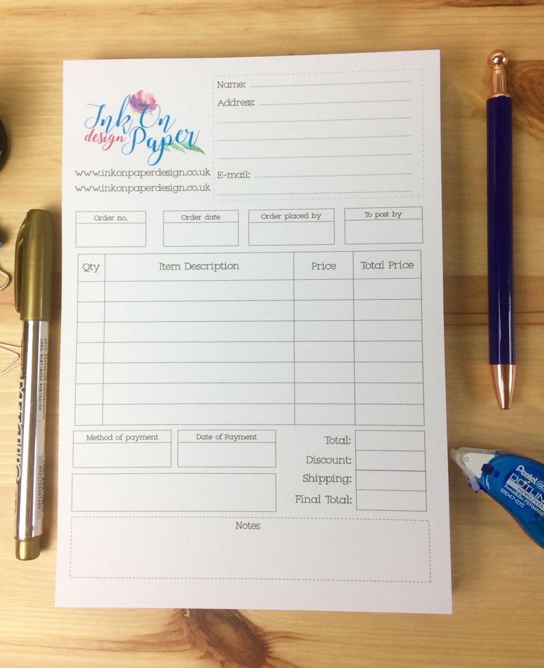 Order Receipt Book Custom Order Form Size A5 Sellers Etsy