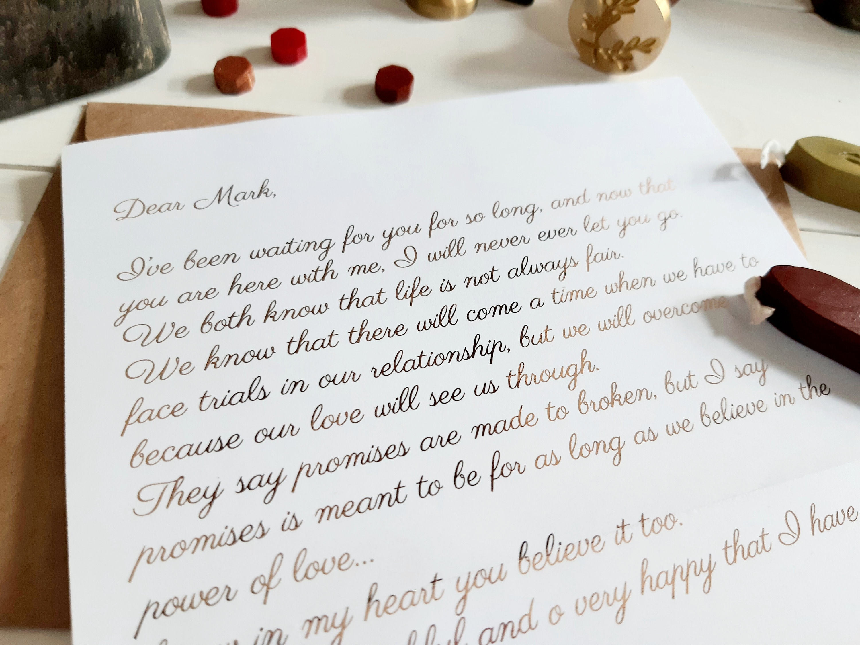 2 PAGES Calligraphy LOVE LETTER With Wax Seal Romantic Gift - Etsy