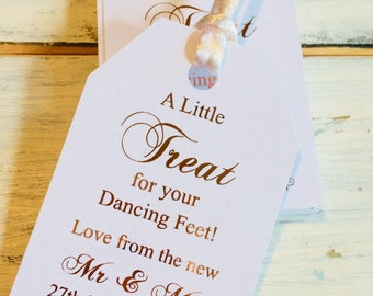 ETIQUETAS DE BODA Dancing Feet, juego de 10, impresión metalizada, Un pequeño capricho para tus pies bailarines, Juego de 10, etiquetas colgantes para regalos, decoración de bodas