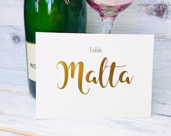 Wedding table names, A6, metallic printing, flat cards, Gold Foil Table, Elegant Decor, Reception Table Number