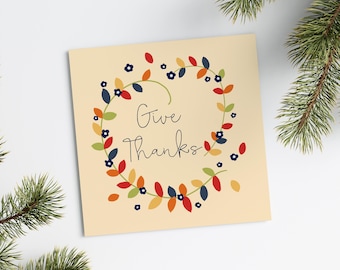 Give Thanks Cards: Fall Floral Wreath, Thanksgiving Greeting (Pack of 5)