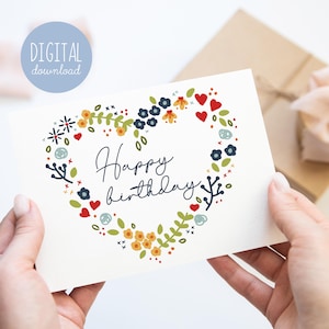 Druckbare Blumen alles Gute zum Geburtstag Grußkarte für Mama Sofortige Blumenkarte für Mama Handgezeichnet von Kathrin Legg