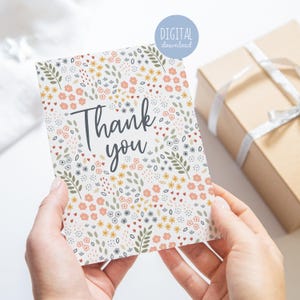 Tarjeta de felicitación de agradecimiento floral imprimible para amantes de la jardinería. Regalo de agradecimiento para mamá. Tarjeta de agradecimiento para el maestro. Muchas gracias.