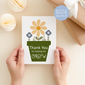 Cartão de agradecimento ao professor Cartão digital de agradecimento por me ajudar a crescer Cartão para professor Presente para mãe Cartão de flores Cartão de fim de ano letivo
