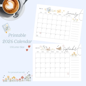Calendario imprimible digital Goodnotes 2026 (PDF) Calendario mensual Descarga Calendario Cozy Home 2026 Tamaño carta Inicio domingo Kathrin Legg