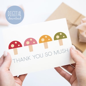 Cartão de agradecimento para impressão, cartão de cogumelo, presente para professor, obrigado pai, obrigado mãe, ilustração de cogumelos por Kathrin Legg