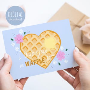 Eu te amo, um lote de waffles, cartão de dia dos namorados, presente de aniversário para ele, presente de aniversário para ela, presente de agradecimento, cartão de dia dos namorados para crianças, trocadilho com comida