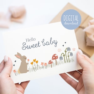 Tarjeta imprimible de Hello Sweet Baby ilustrada por Kathrin Legg Tarjeta de felicitación de bebé para regalos de baby shower para recién nacidos para mamá primeriza