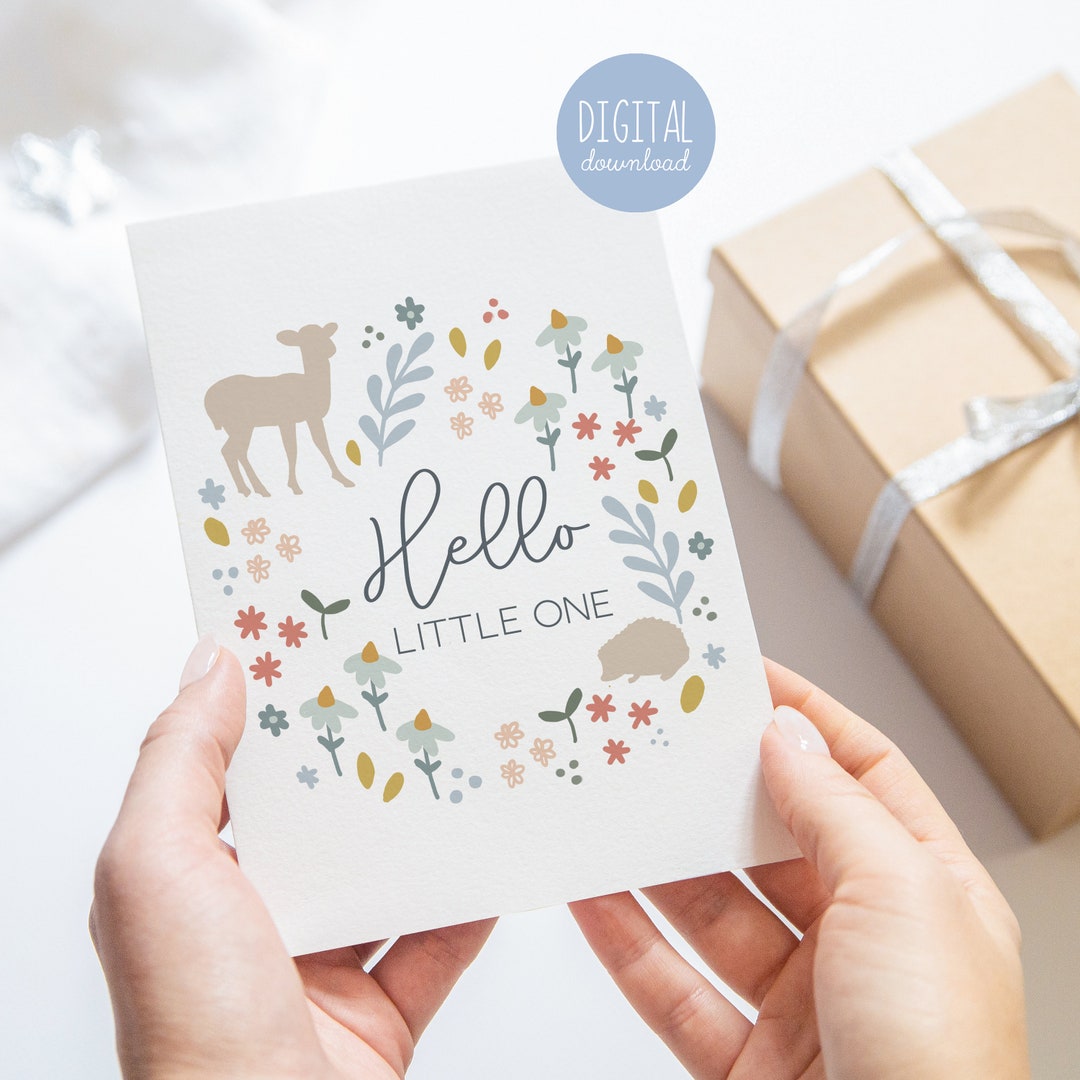 Hello Little One Baby Card: Woodland Animals, New Mom Gift (digital ...