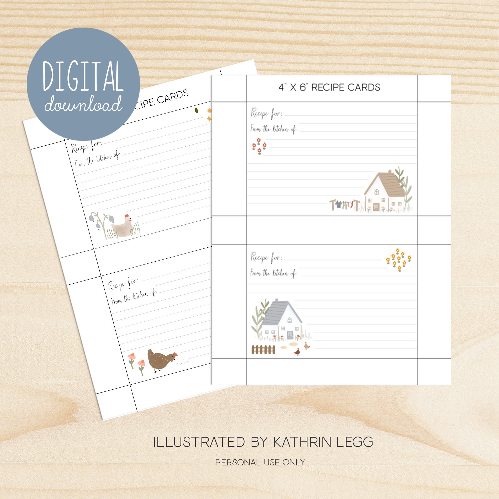 Printable Chicken Recipe Card Digital Instant Download Recipe Card 4 X ...
