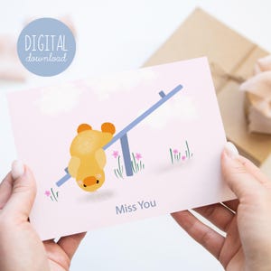 Süßes Fräulein Sie Druckbare Karte Kinder vermissen Sie Geschenk Sofortiger Download Fräulein Sie Freund Karte Vermisse Dich Papa Von Kindern, die an Dich denken Freundschaft