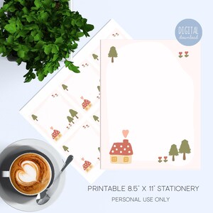 Papelería imprimible con notas adhesivas de 8,5 x 11 pulgadas, diseño de Cozy Cottage Core, para escribir cartas, para descargar en formato digital, ilustrada por Kathrin Legg