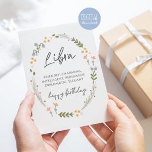 Weegschaal cadeau, Weegschaal verjaardagskaart geïllustreerd door Kathrin Legg Instant september gelukkige verjaardagskaart cadeau voor haar, cadeau voor moeder, weegschaal kaarten