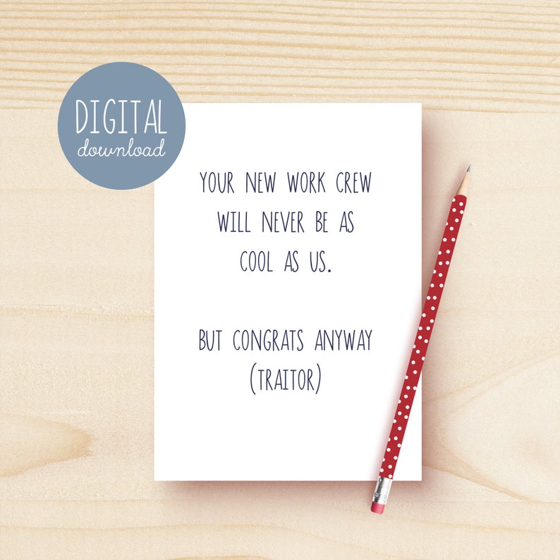 DIGITAL DOWNLOAD - Printable Funny New Job Card Witty Work Friends Card ...