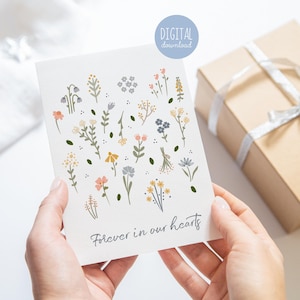 Carte de sympathie pour toujours dans nos coeurs Carte de voeux imprimable fleurs sauvages illustrée par Kathrin Legg Cadeaux de sympathie, désolé pour votre perte