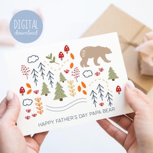 Carte numérique de fête des pères pour papa, heureuse fête des pères, carte de voeux papa ours illustrée par Kathrin Legg, cadeau instantané pour papa amoureux de la nature
