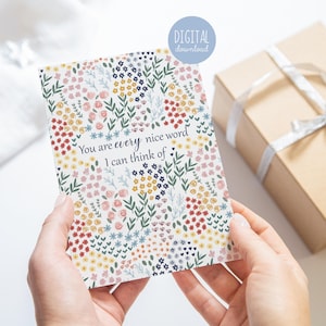 Biglietto di ringraziamento sentito, biglietto di amicizia digitale, biglietto di compleanno stampabile per lei, biglietto floreale pensando a te, regalo di ringraziamento per l'infermiera