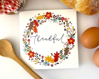 Thankful Thanksgiving Cards: Floral Fall Wreath, Pack of 5