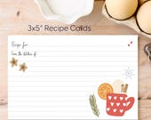 Holiday Recipe Cards: Hand-Drawn Christmas Cooking Gift (Digital Download 3x5")