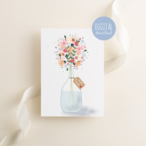 Thinking of You Card | Printable Blank Floral Card Gifts for Friends Birthday Gift Sympathy Gift and Cards
