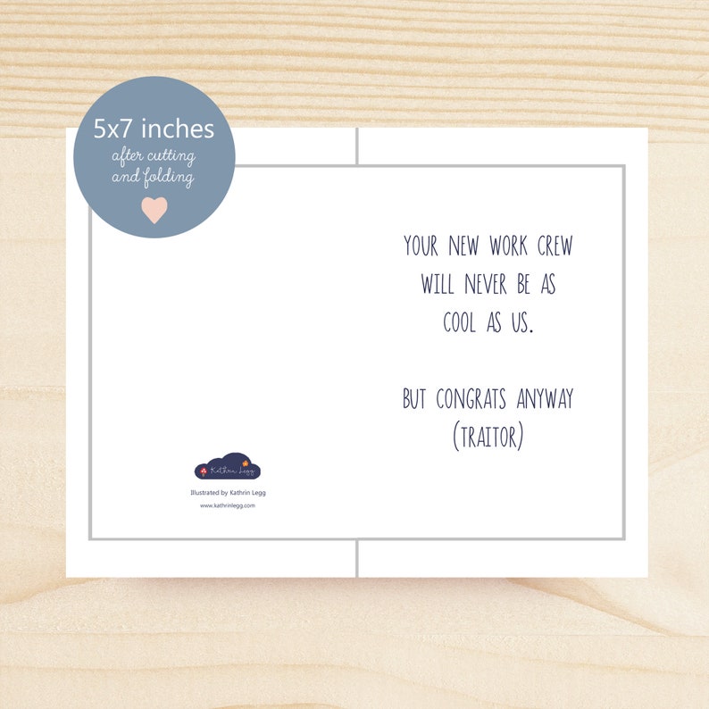 DIGITAL DOWNLOAD - Printable Funny New Job Card Witty Work Friends Card Funny Leaving Work Place ...