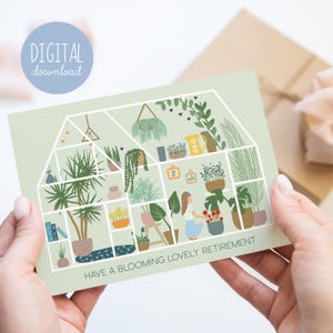 Carte de retraite numérique, cadeau de bonne retraite pour les amateurs de jardins, carte de retraite imprimable pour les amateurs de plantes d'intérieur, renouveau