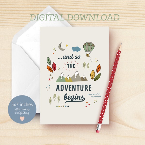 New Adventure Card Printable Instant Download New Home New Baby or Job Congrats Graduation Card
