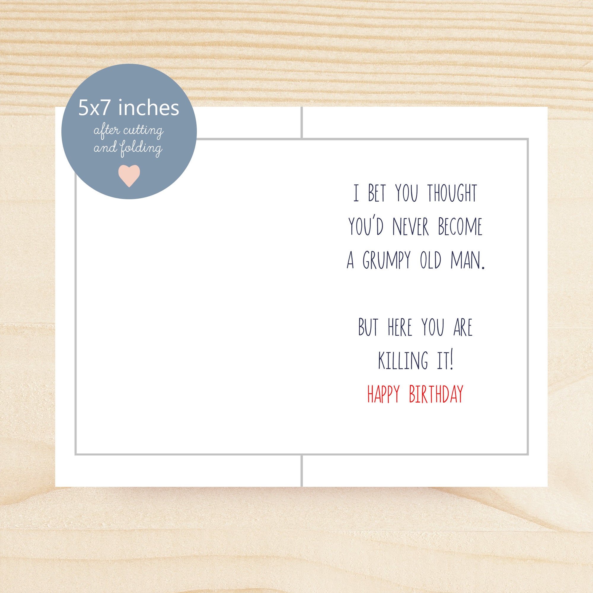 Funny Old Man Birthday Card | Grumpy Printable Greeting (digital ...