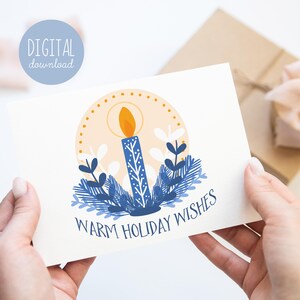 Carte de voeux chaleureuse pour les fêtes de fin d'année, Bougie, Carte de Hannukah, Cadeaux nordiques pour maman, Cartes d'entreprise, Cartes de vœux pour les clients, Cadeau pour la famille