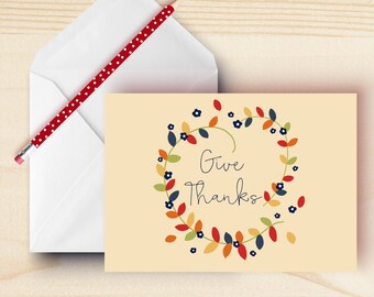 Give Thanks Greeting Card Set Hand Drawn by Kathrin Legg | Thank you Cards | Fall Colors | Teacher Appreciation Cards | Thanksgiving Cards