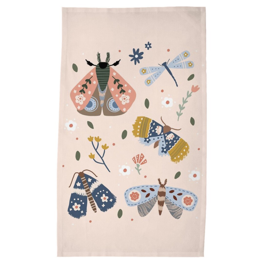 Moth Tea Towel Hand Drawn by Kathrin Legg Floral Moth Etsy