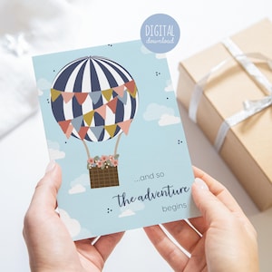 New Adventure Card Printable Instant Download New Home New Baby or Job Congrats Graduation Card Hot Air Balloon